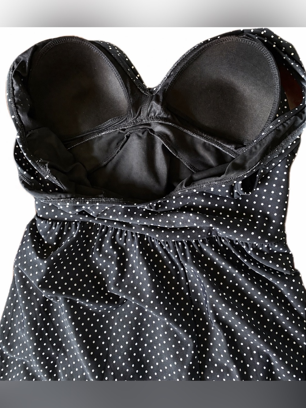 Miraclesuit Swim Dress Black & White Polka Dot Twist-Front 14 - Picture 6 of 10